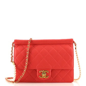 CHANEL QUILTED LAMBSKIN PEARL CHAIN MEDIUM FLAP BAG