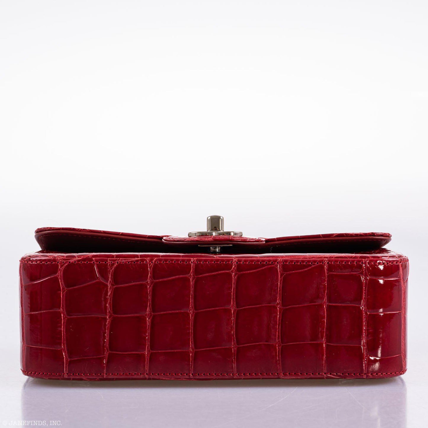 CHANEL Red Shiny Alligator Classic Mini Flap Bag with Silver Hardware
