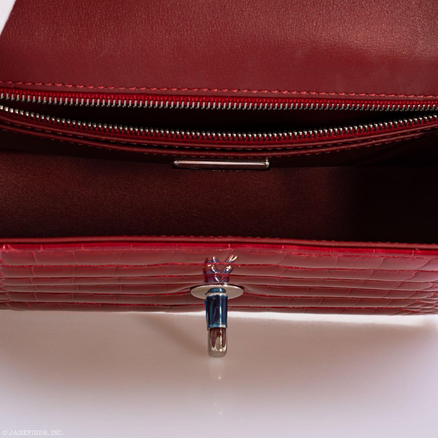 CHANEL Red Shiny Alligator Classic Mini Flap Bag with Silver Hardware