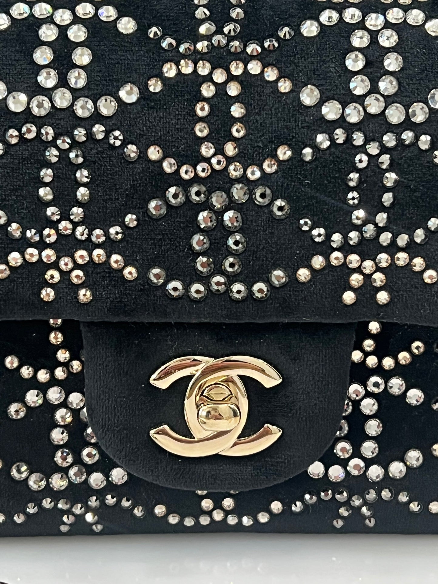 CHANEL RUTHENIUM STRASS CRYSTAL EMBELLISHED MINI CLASSIC FLAP BAG