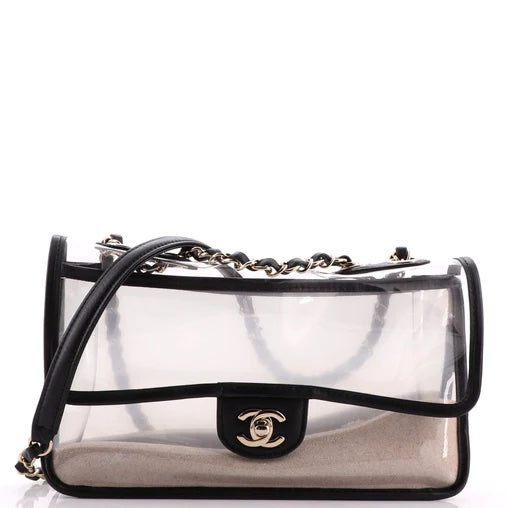 CHANEL SAND BY THE SEA PVC & LAMBSKIN MEDIUM FLAP BAG