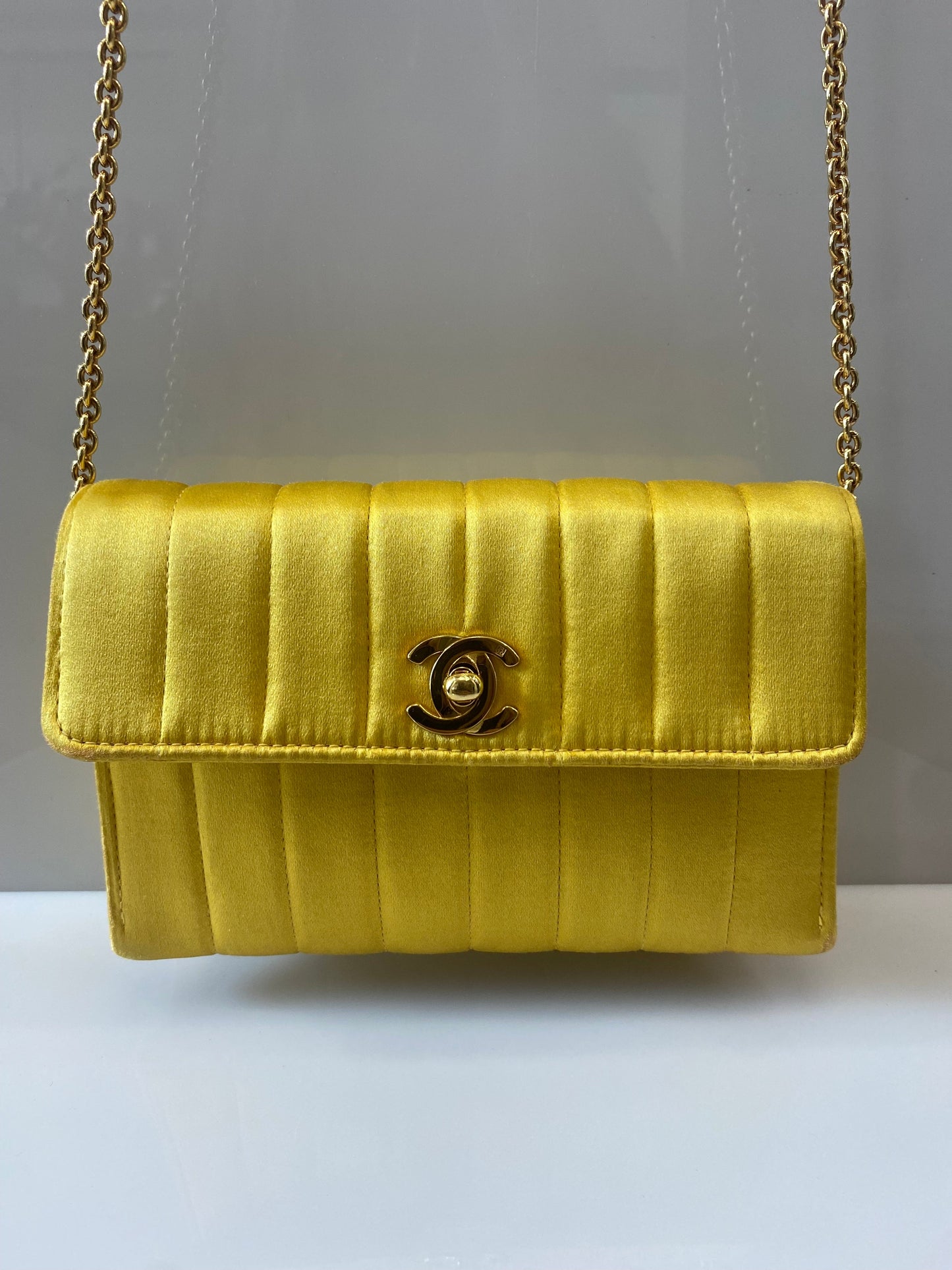 CHANEL VINTAGE VERTICAL QUILTED SATIN MINI FLAP BAG