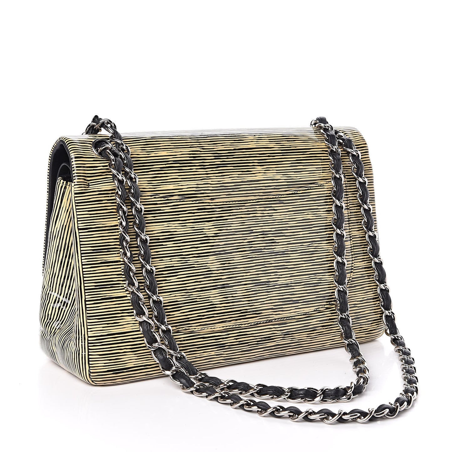 CHANEL Patent Calfskin Striped Jumbo Double Flap