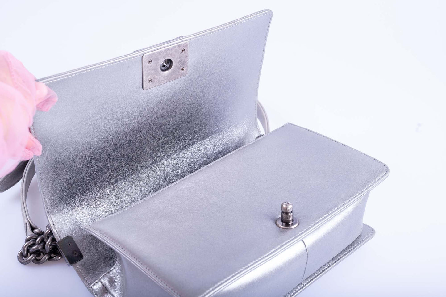 Chanel Medium Boy Flapbag Metallic Silver with Swarovski Crystals