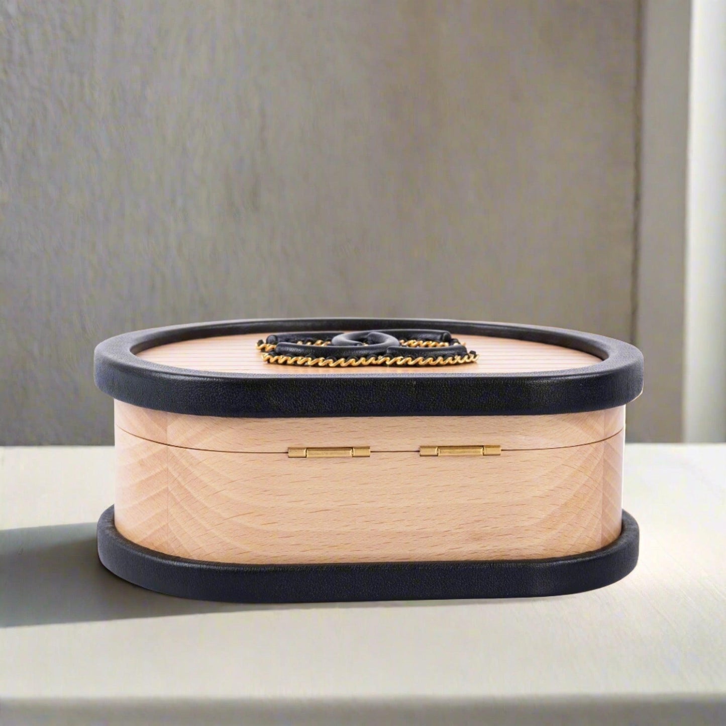 Chanel Round CC Vanity Case Beechwood and Black Lambskin Gold Hardware
