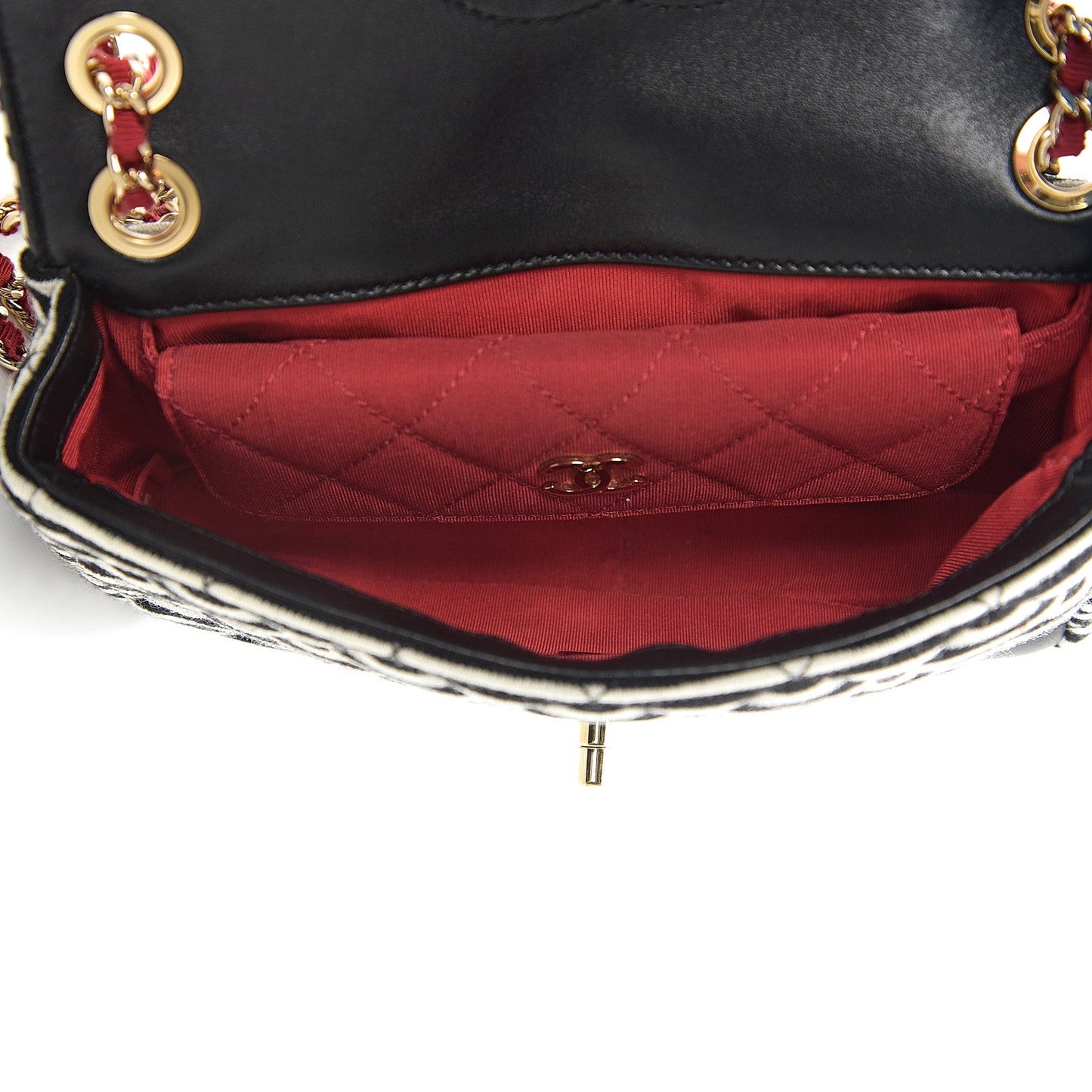 CHANEL STRIPED JERSEY LAMBSKIN COCO SAILOR SMALL BAG