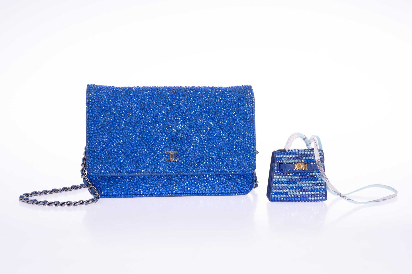 Chanel Wallet on Chain WOC Blue with Custom Swarovski