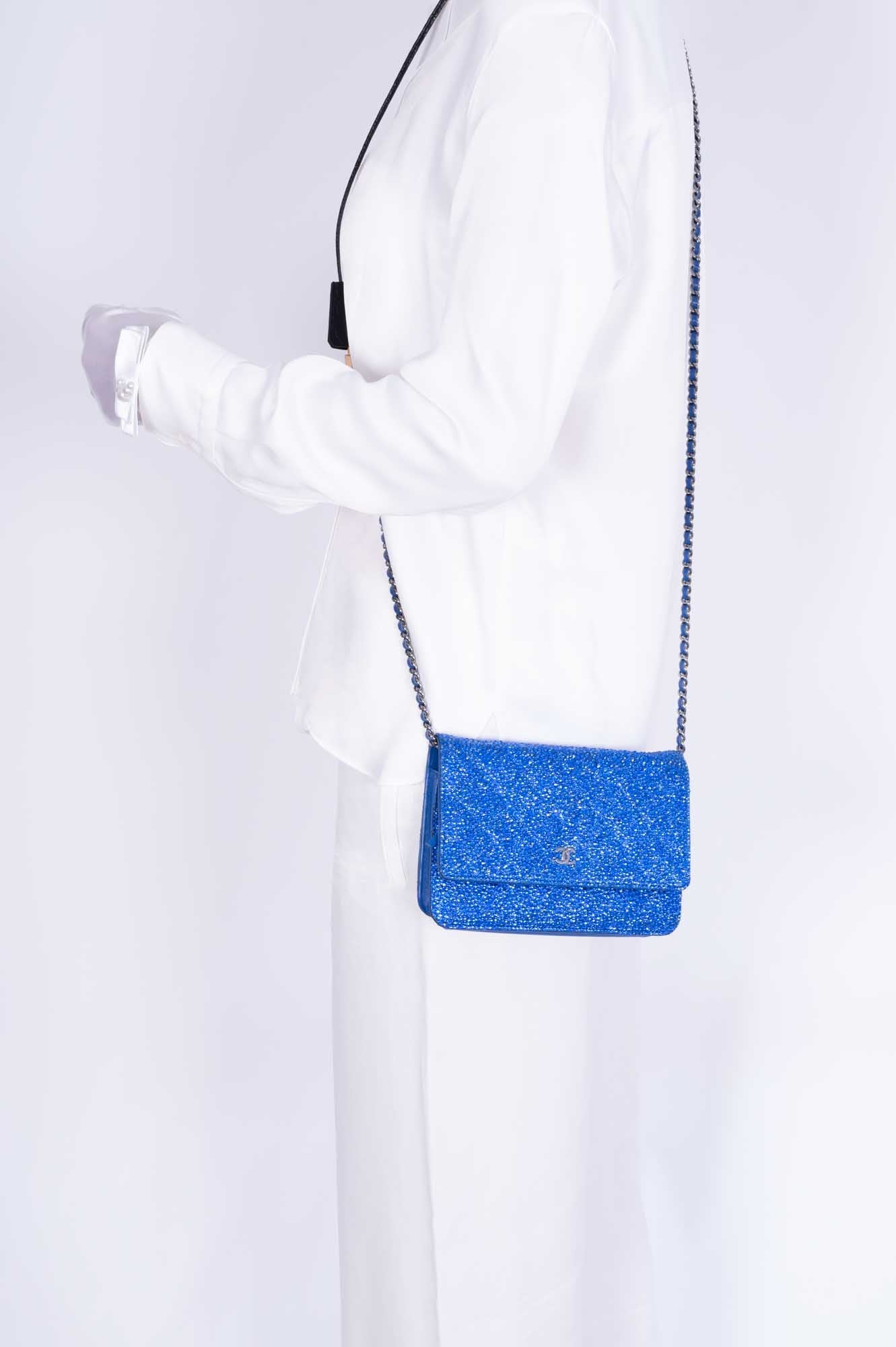 Chanel Wallet on Chain WOC Blue with Custom Swarovski