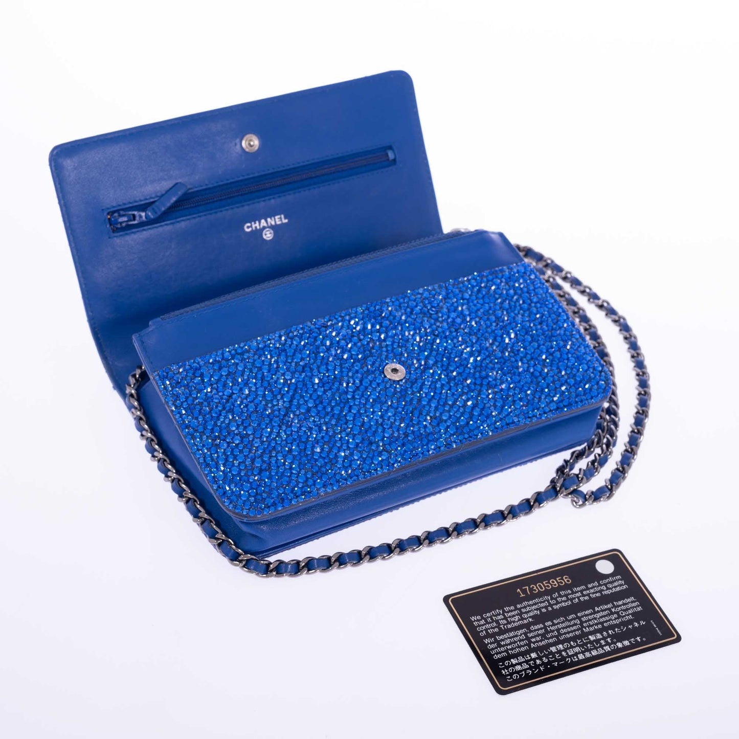 Chanel Wallet on Chain WOC Blue with Custom Swarovski
