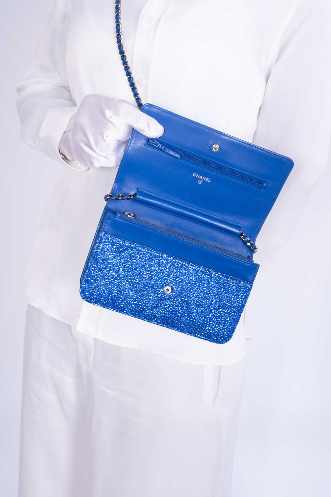 Chanel Wallet on Chain WOC Blue with Custom Swarovski