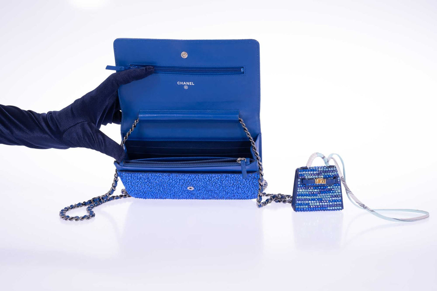 Chanel Wallet on Chain WOC Blue with Custom Swarovski