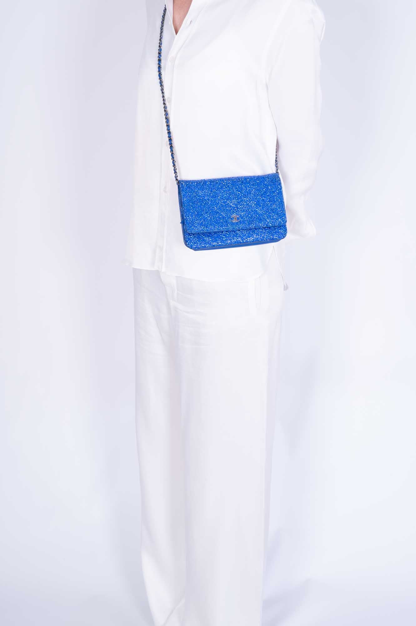 Chanel Wallet on Chain WOC Blue with Custom Swarovski