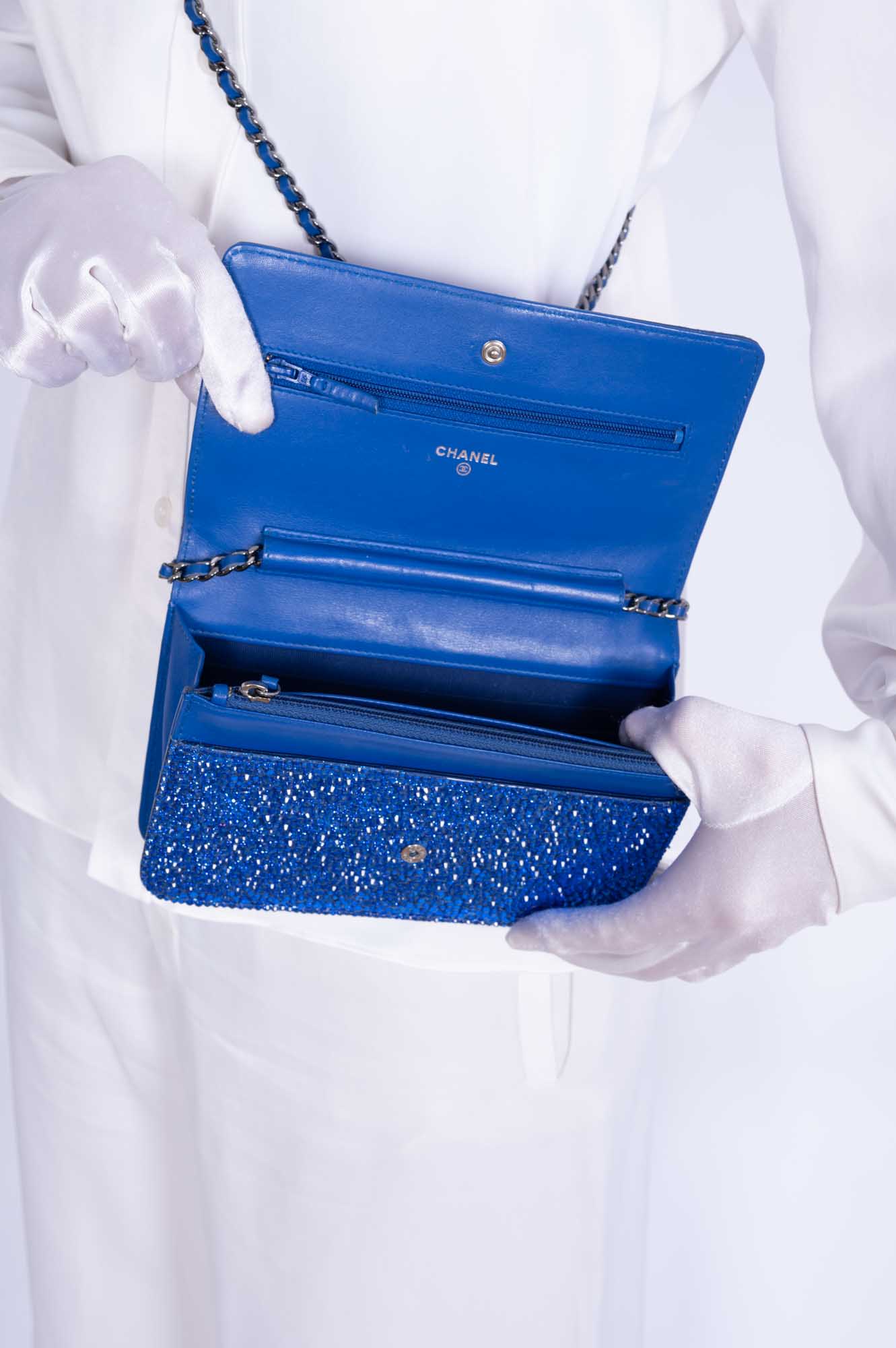 Chanel Wallet on Chain WOC Blue with Custom Swarovski