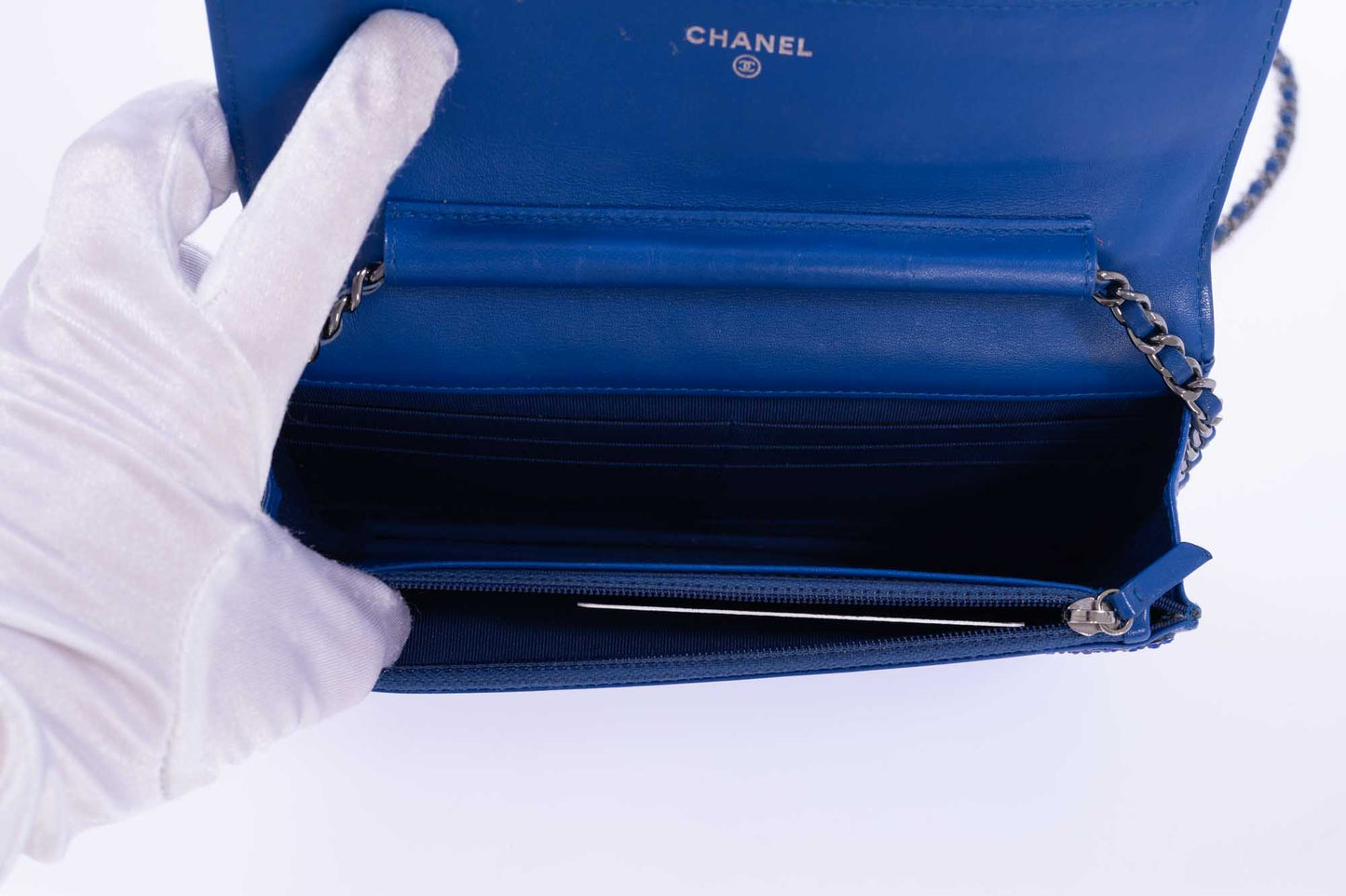 Chanel Wallet on Chain WOC Blue with Custom Swarovski