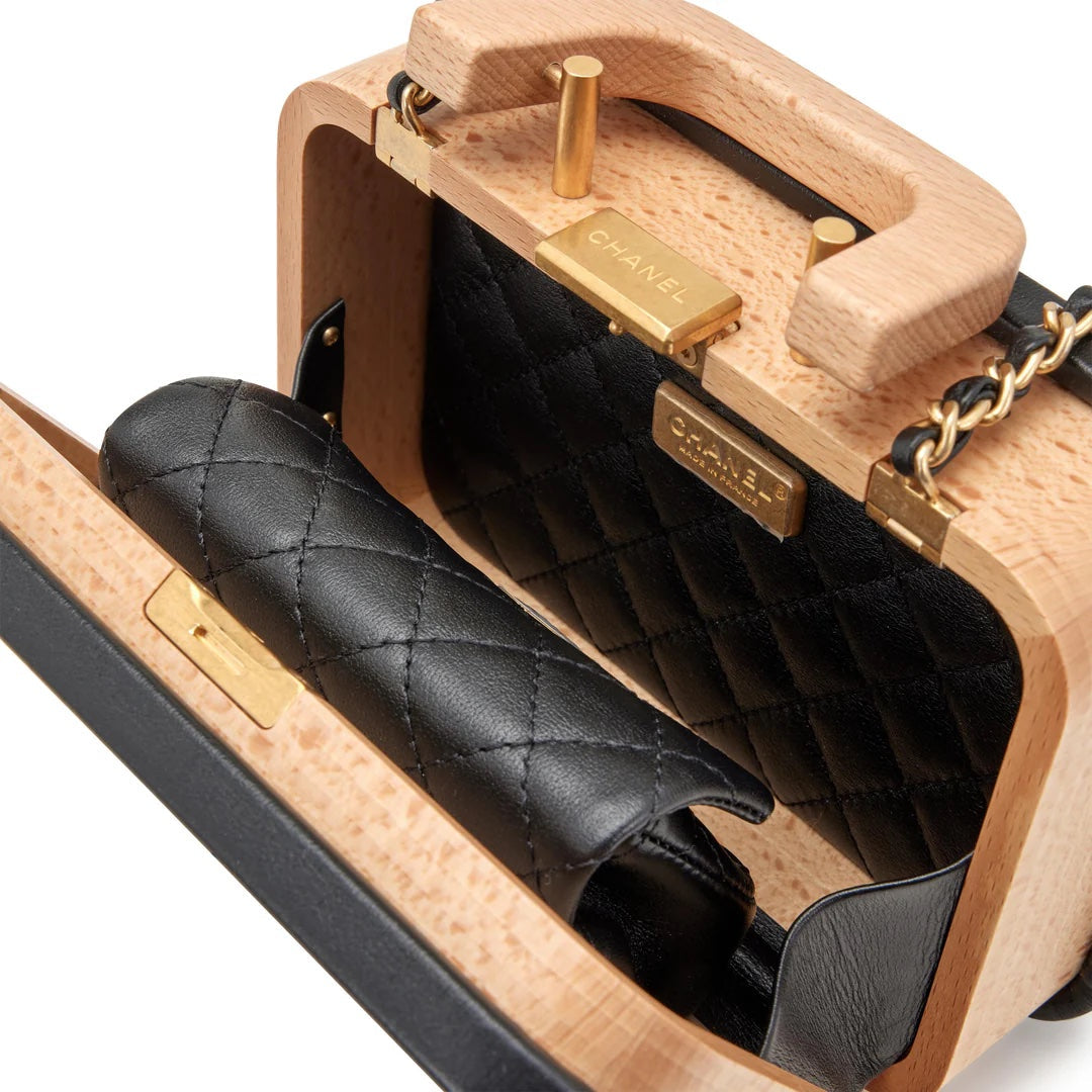 CHANEL BEECH WOOD & LAMBSKIN CC VANITY CASE SHOULDER BAG