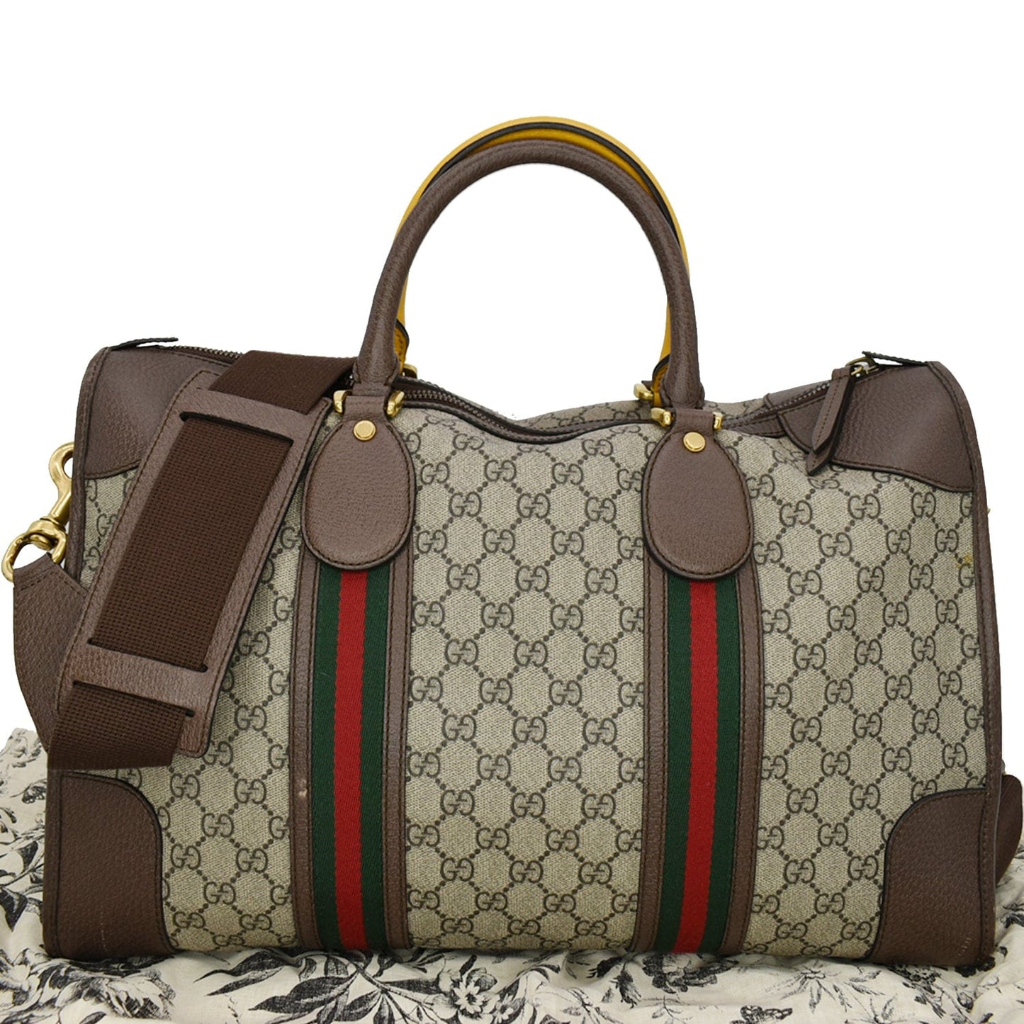 GUCCI Neo Vintage GG Supreme Monogram Web Duffel Travel Bag Beige