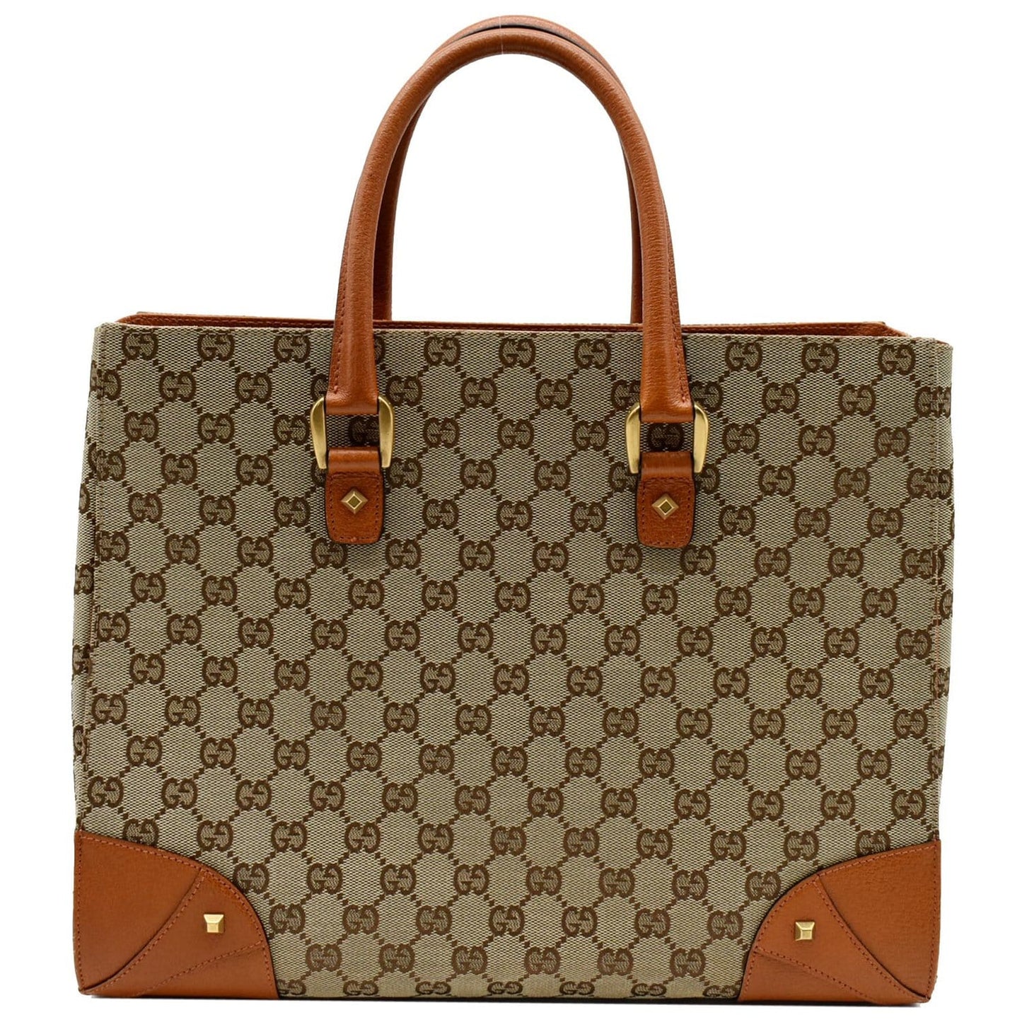 GUCCI Nailhead Medium GG Canvas Monogram Tote Bag Orange 120897