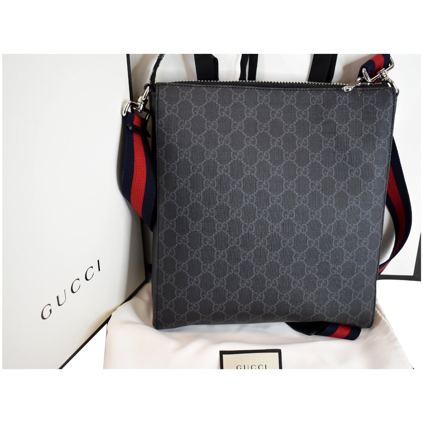 GUCCI GG Supreme Square Messenger Bag Black 474137