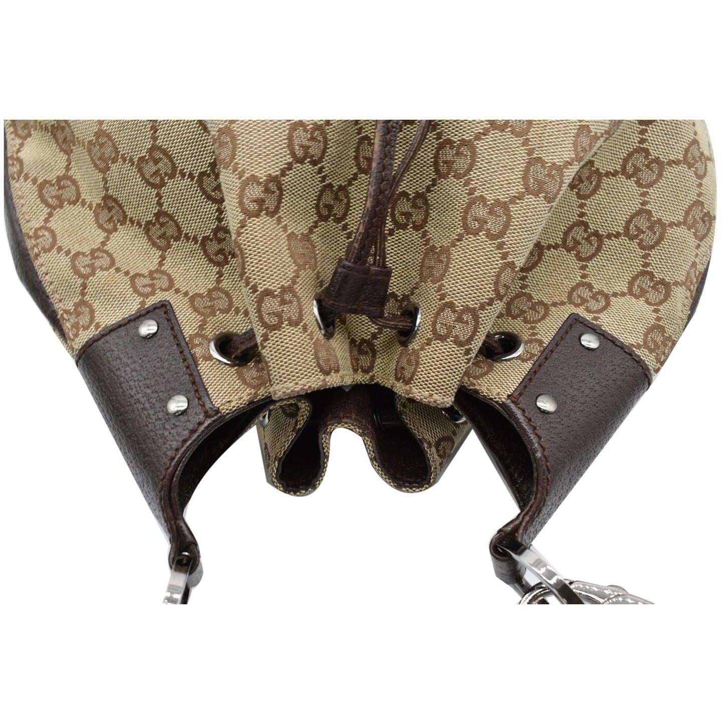 GUCCI Drawstring GG Monogram Canvas Hobo Bag Beige 115006