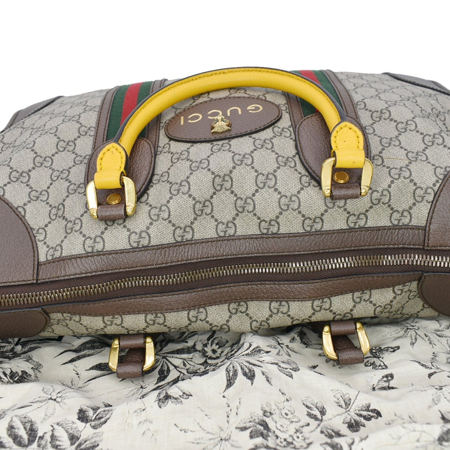 GUCCI Neo Vintage GG Supreme Monogram Web Duffel Travel Bag Beige