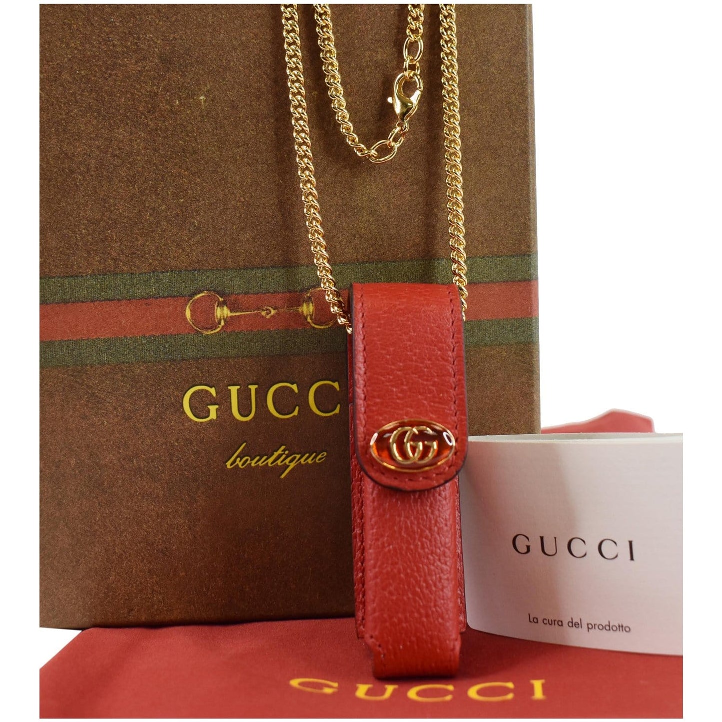 GUCCI Porte Rouges Leather single Lipstick Holder Red 615998