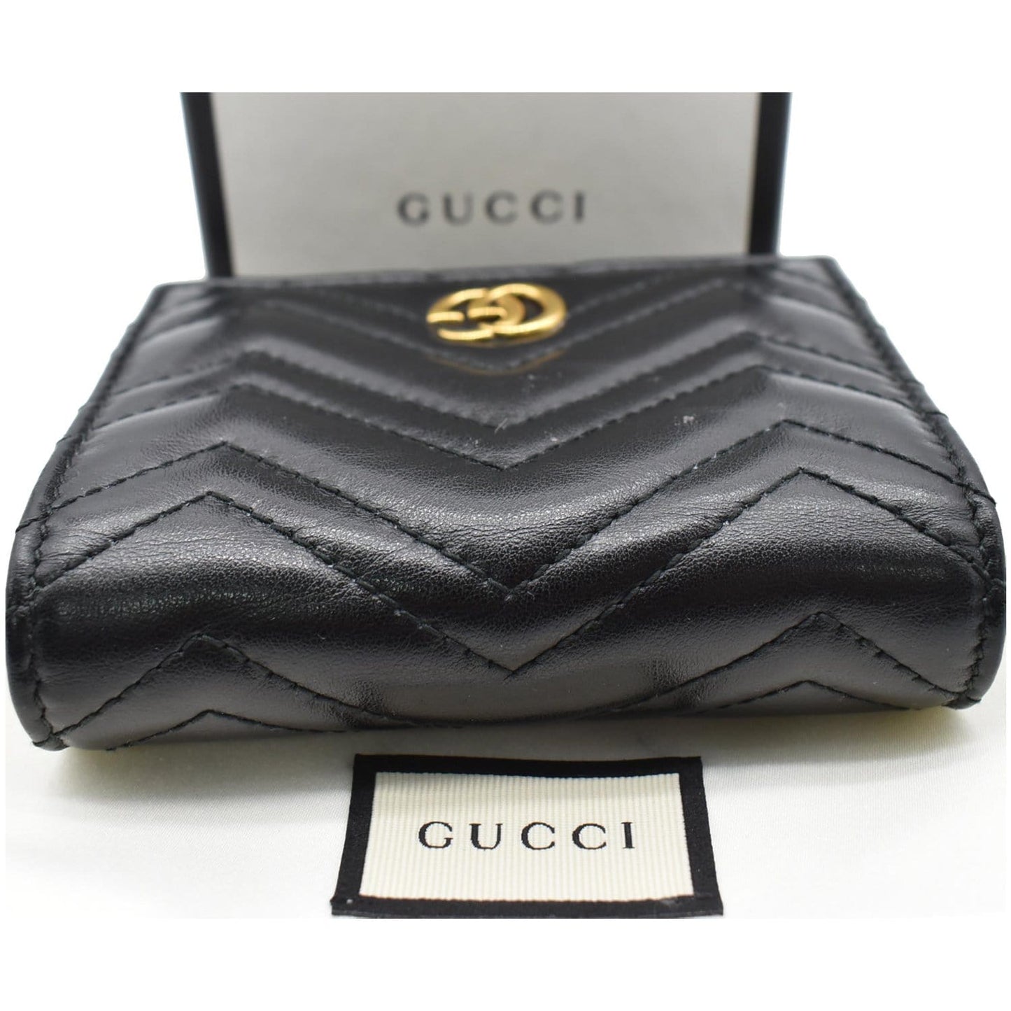 Gucci Marmont GG Matelasse Leather Card Case Wallet Black 466492