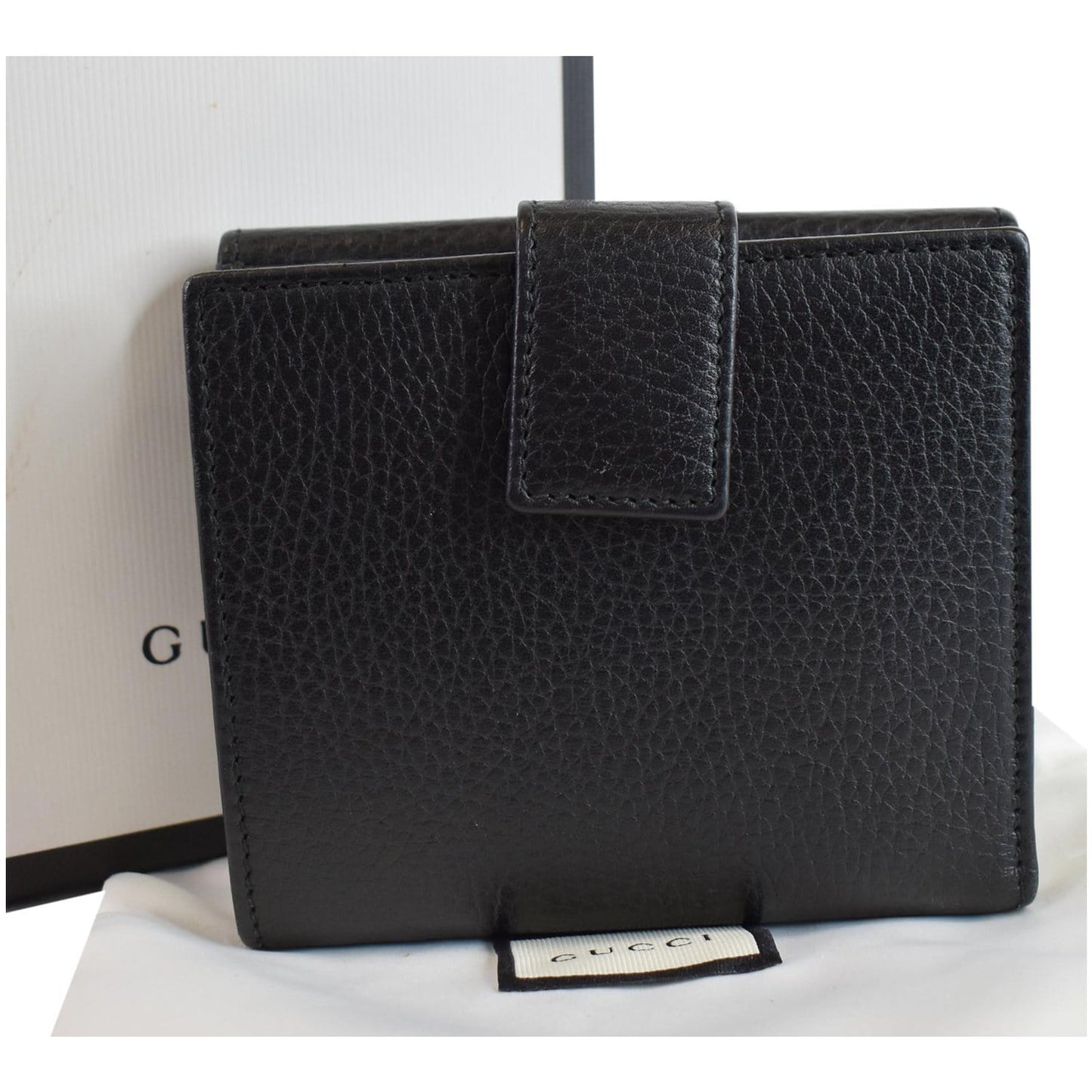 GUCCI GG Leather French Flap Wallet Black 456122