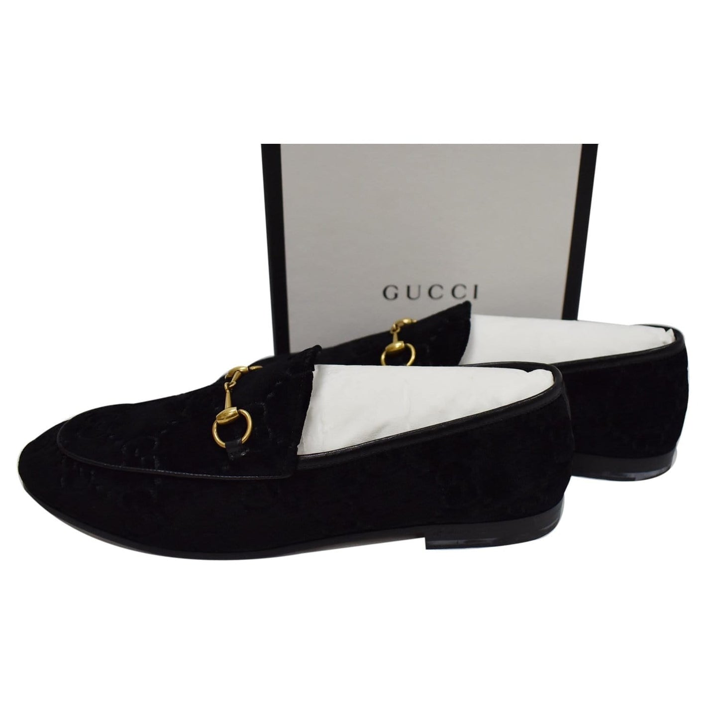 GUCCI GG Jordaan Velvet Leather Loafer Black 431467 Size 40