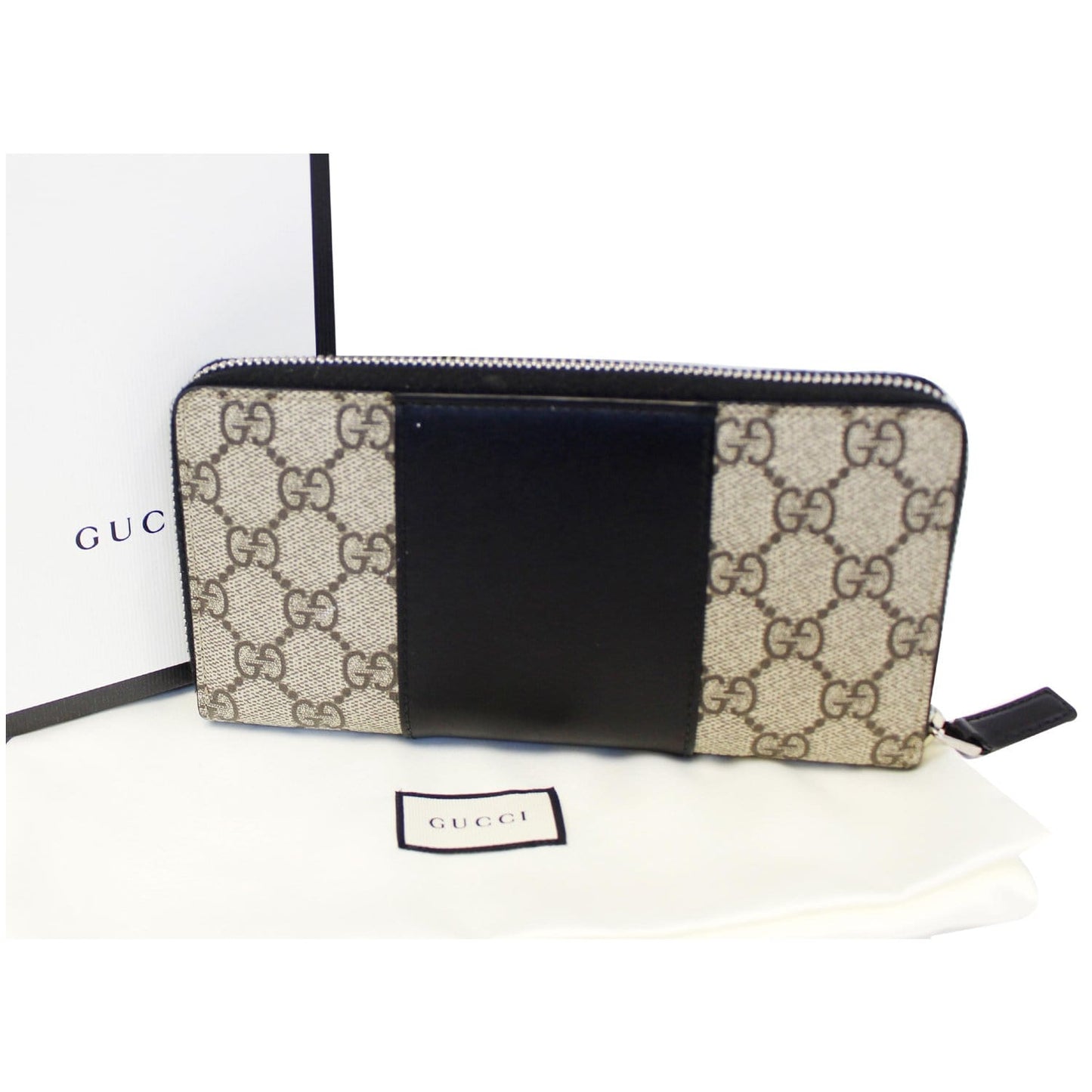 GUCCI GG Supreme Monogram Zip Around Wallet Black