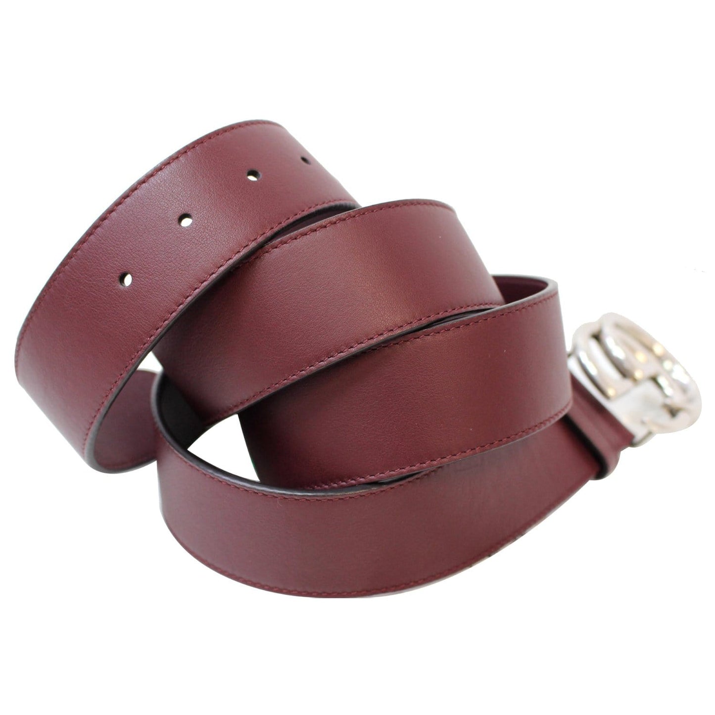 GUCCI Double G Buckle Leather Belt Size 44 Burgundy