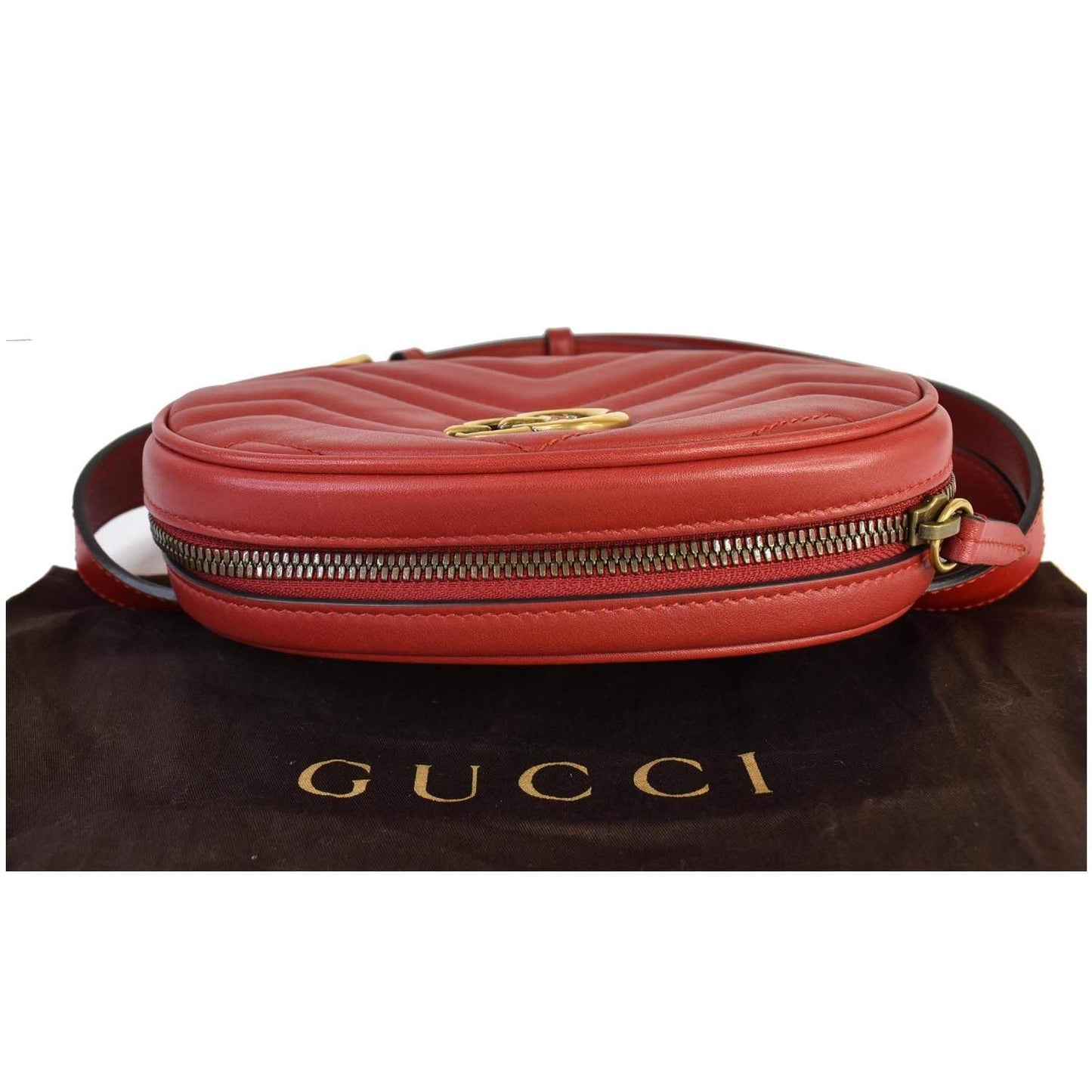 GUCCI GG Marmont Matelasse Leather Belt Bag 476434 Red - Final Sale
