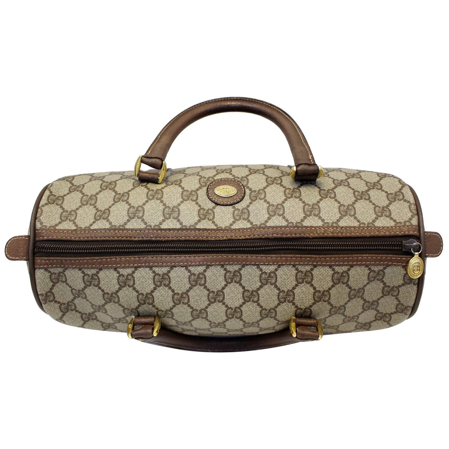 GUCCI GG Canvas Boston Satchel Bag Brown