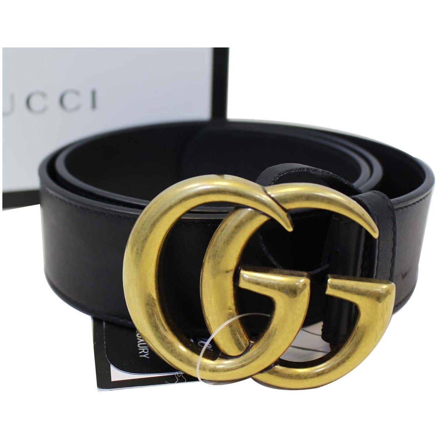 GUCCI Double G Buckle Black Leather Belt Size 39 Black