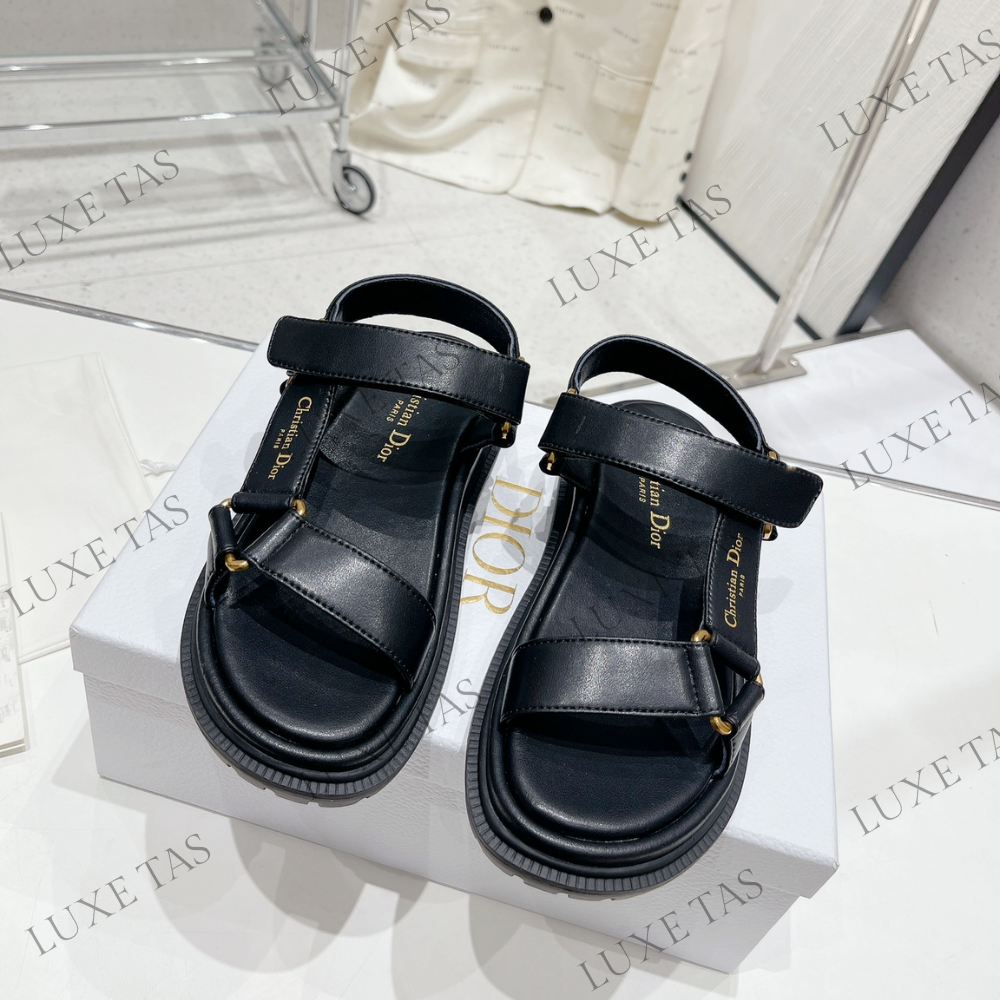 D-Wave Sandal Black Lambskin - Designer Slides & Sandals for Women