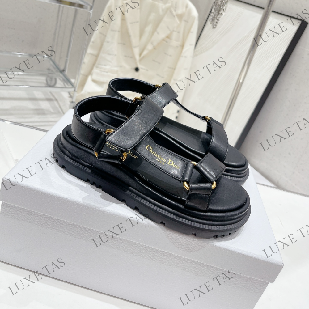 D-Wave Sandal Black Lambskin - Designer Slides & Sandals for Women