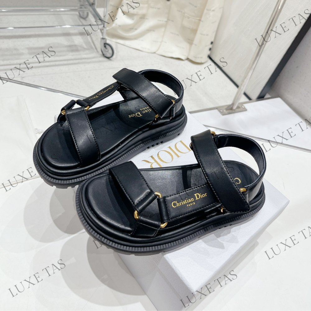 D-Wave Sandal Black Lambskin - Designer Slides & Sandals for Women