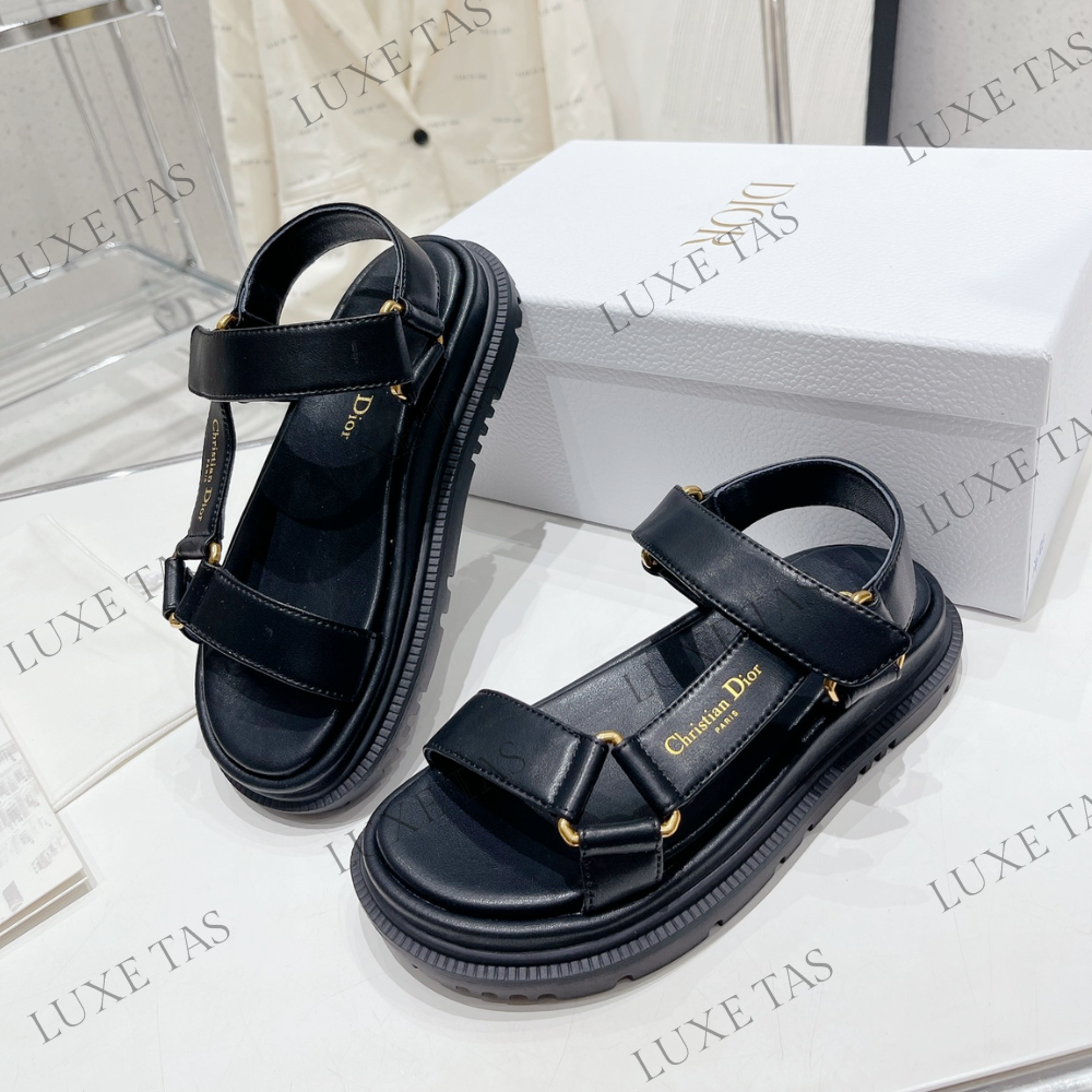 D-Wave Sandal Black Lambskin - Designer Slides & Sandals for Women