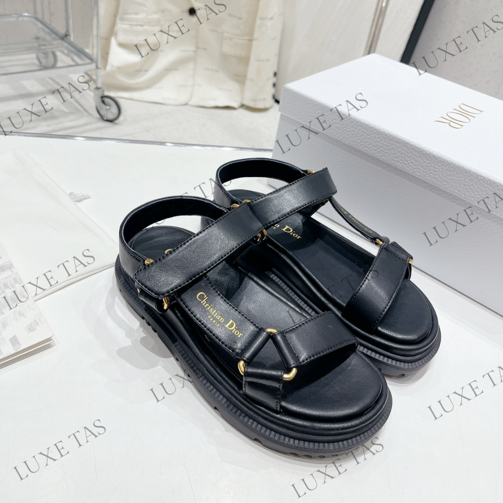 D-Wave Sandal Black Lambskin - Designer Slides & Sandals for Women