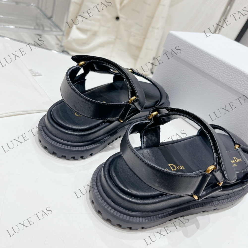 D-Wave Sandal Black Lambskin - Designer Slides & Sandals for Women
