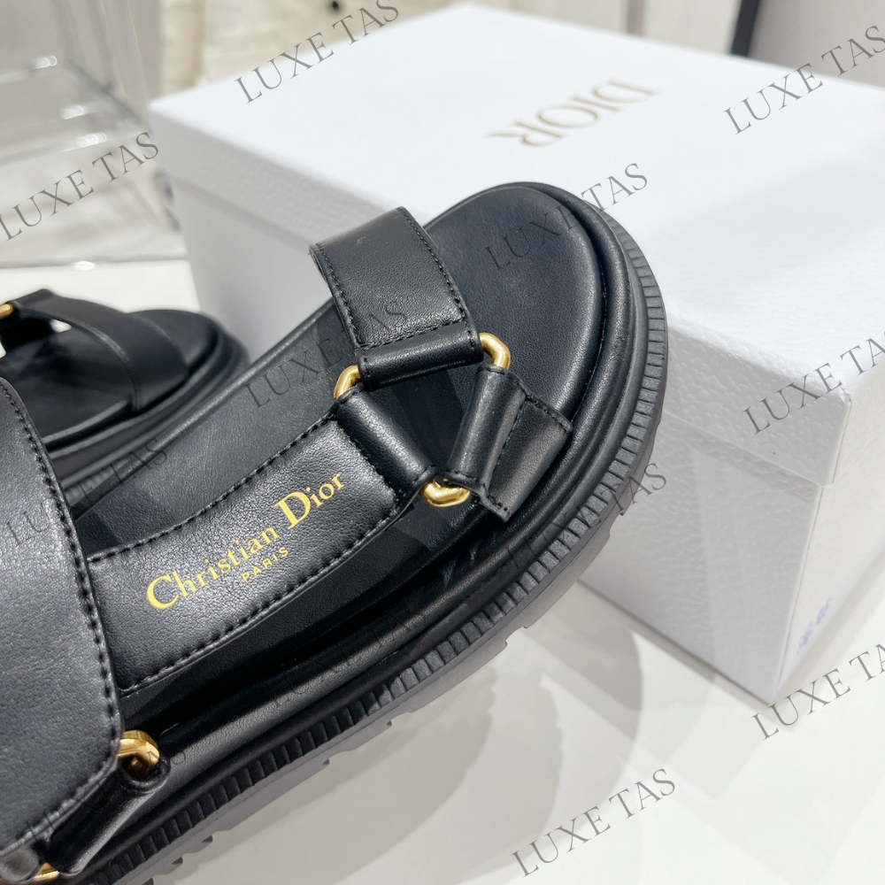 D-Wave Sandal Black Lambskin - Designer Slides & Sandals for Women