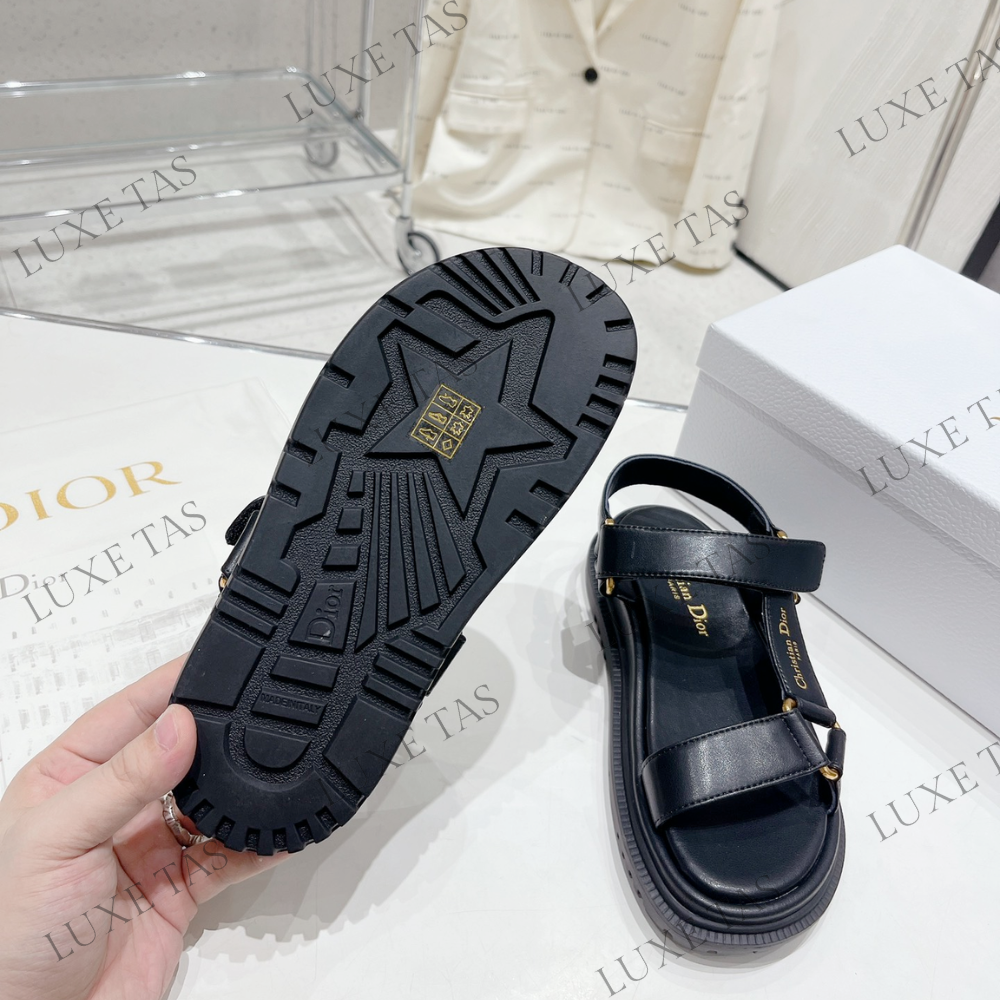 D-Wave Sandal Black Lambskin - Designer Slides & Sandals for Women