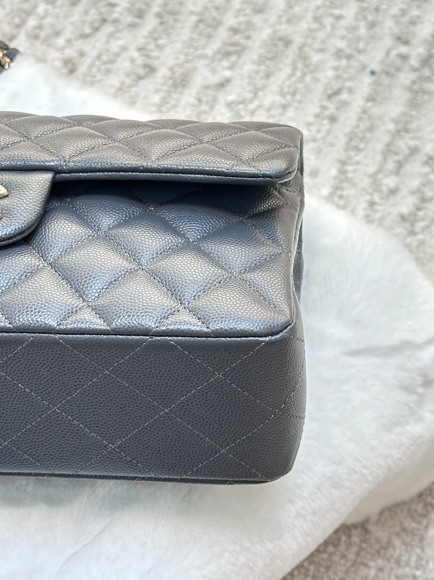 CHANEL Caviar Quilted Small Double Flap Dark Grey