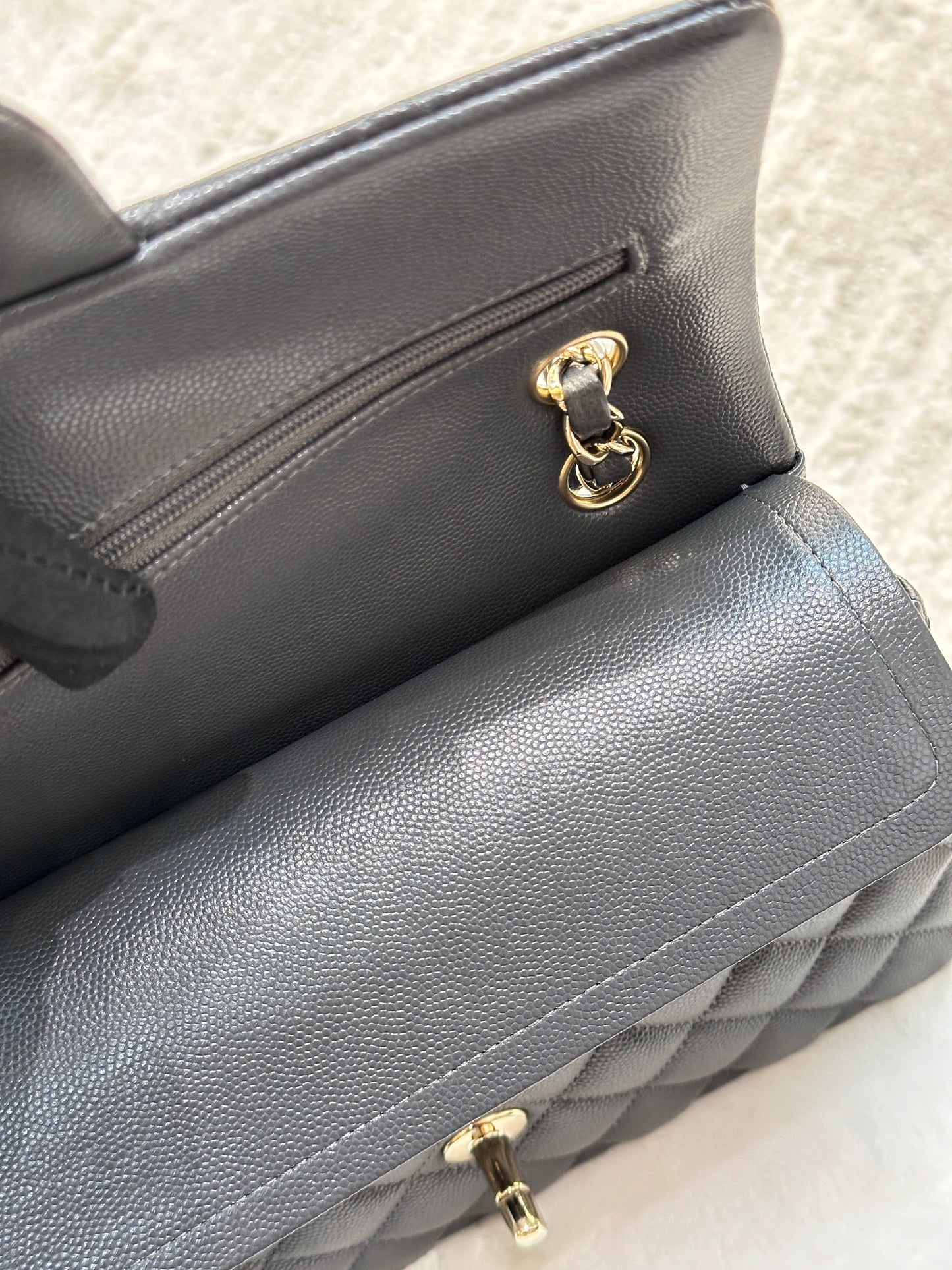 CHANEL Caviar Quilted Small Double Flap Dark Grey
