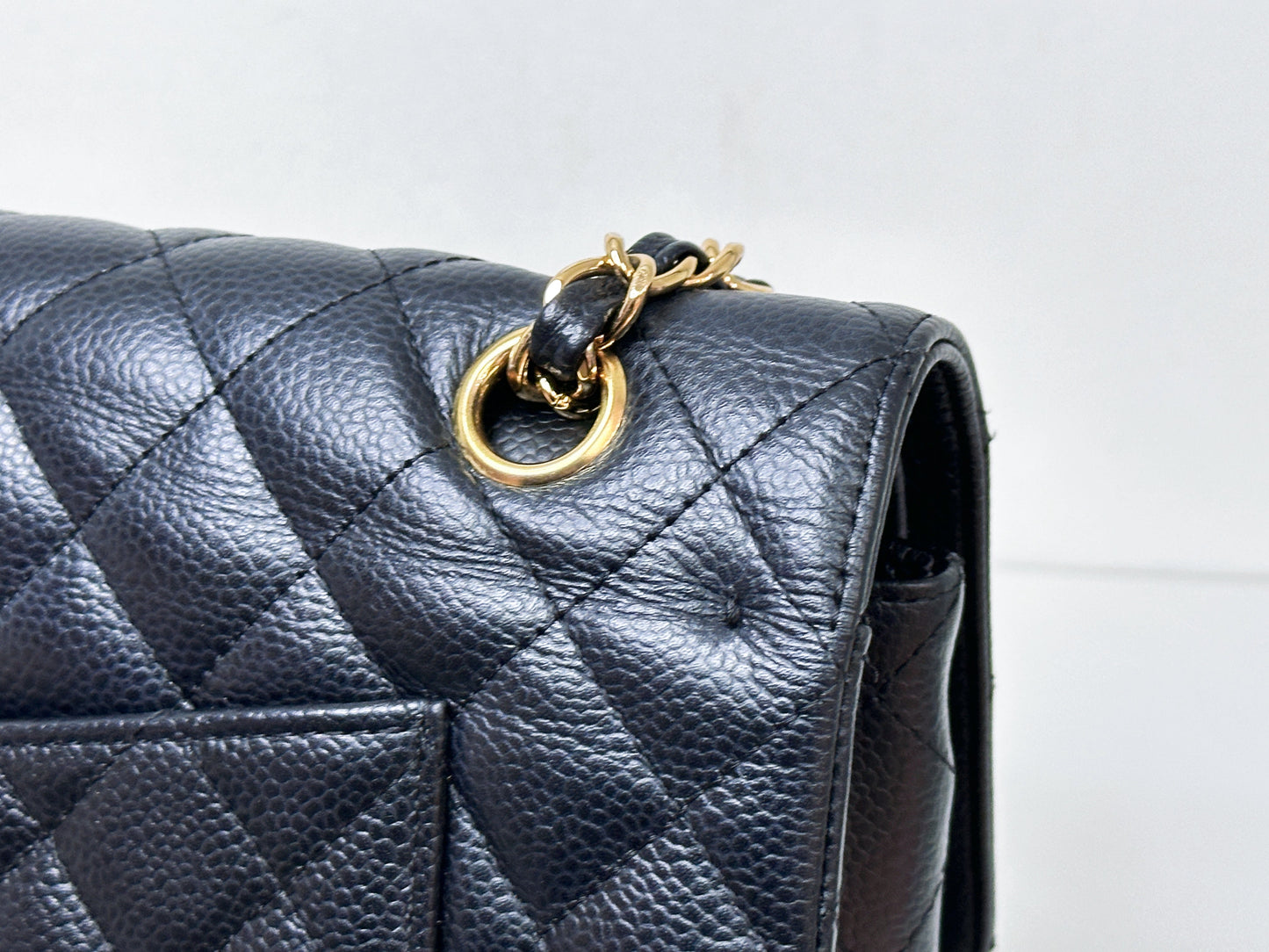 Chanel Medium Size Classic Quilted Caviar Double Flap Bag Black 1184 holo card
