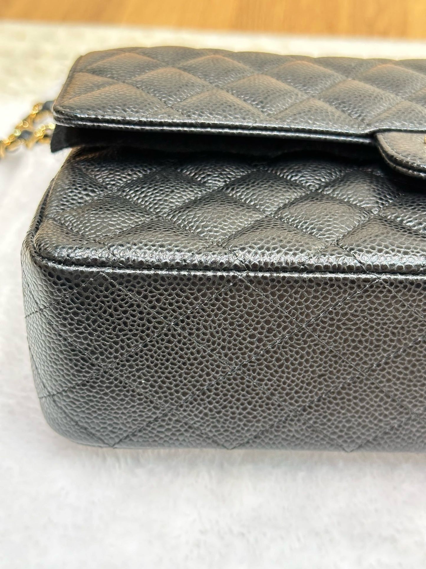 Chanel Medium Classic Quilted Caviar Double Flap Black GHW 2790 holo card