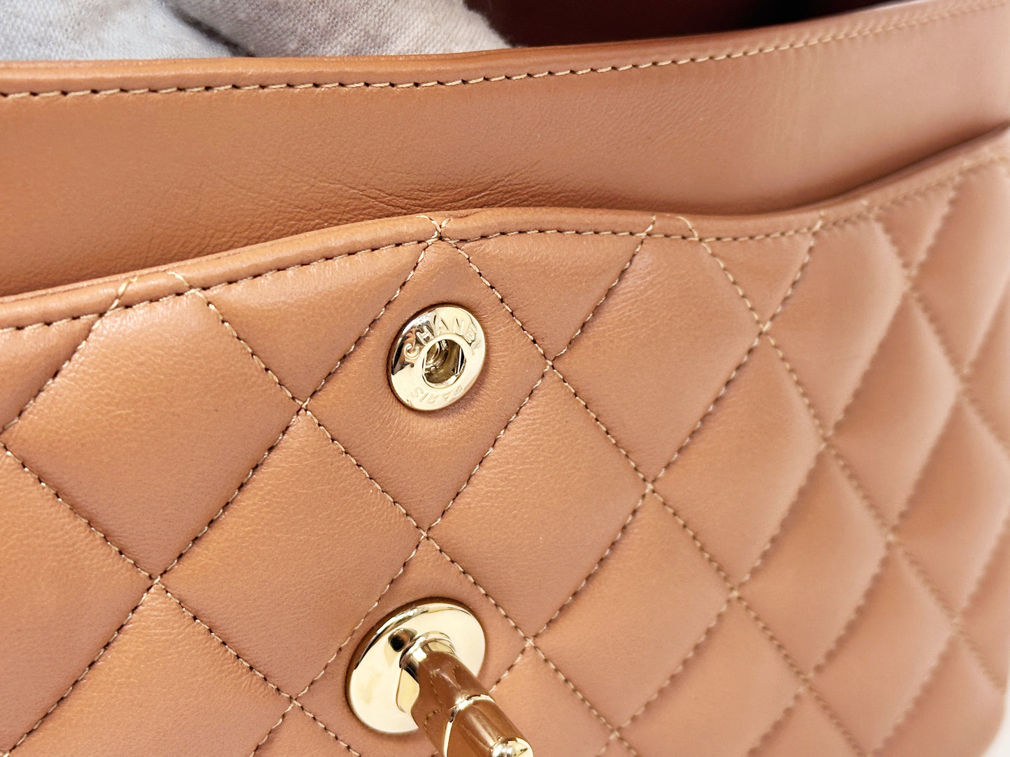 Chanel Small Lambskin Classic Double Flap Bag Dark Beige LGHW