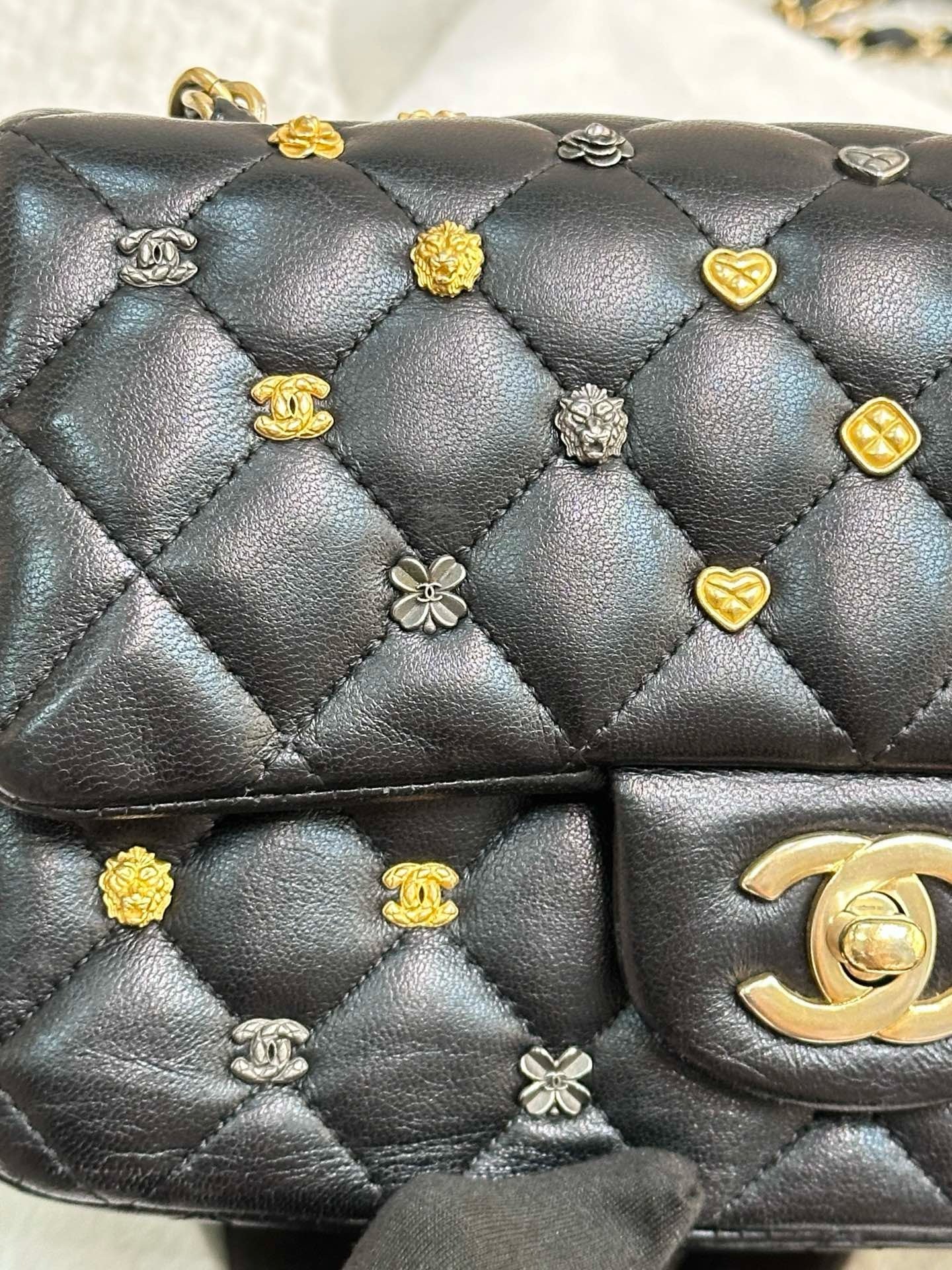Chanel Mini Rectangular Lambskin Quilted Studded Flap Black
