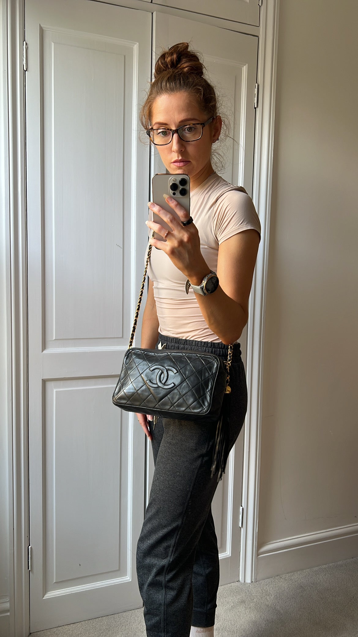 Chanel Vintage Black Lambskin Camera Bag with 24k Gold Hardware