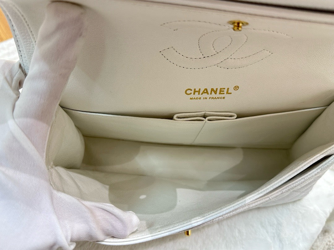 Chanel White Caviar Medium Classic 2.55 Double Flap Bag