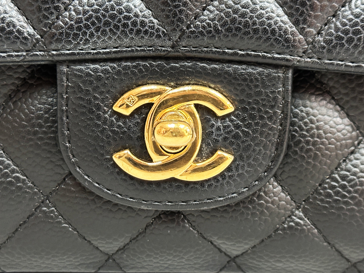 Chanel Medium Size Classic Quilted Caviar Double Flap Bag Black 1184 holo card